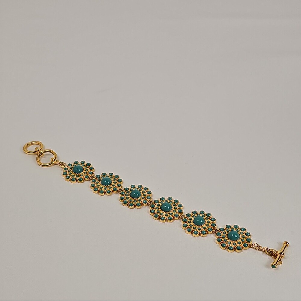 PREMIER DESIGNS goldtone faux turquoise cabochons floral designs toggle bracelet
